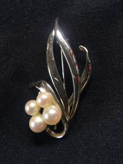 Mikimoto NHK Sterling Silver with Pearl Pin Brooch