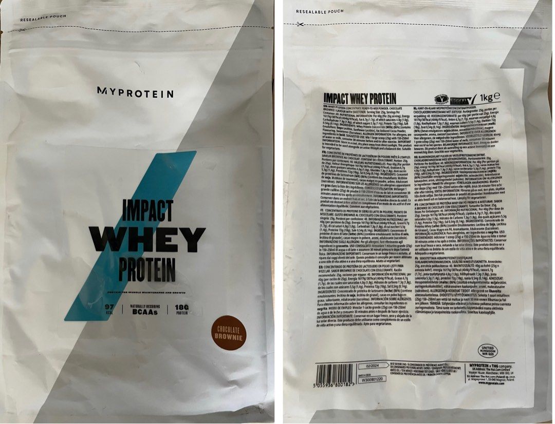 MyProtein Impact Whey Protein (1kg) & (2.5kg), Health & Nutrition ...