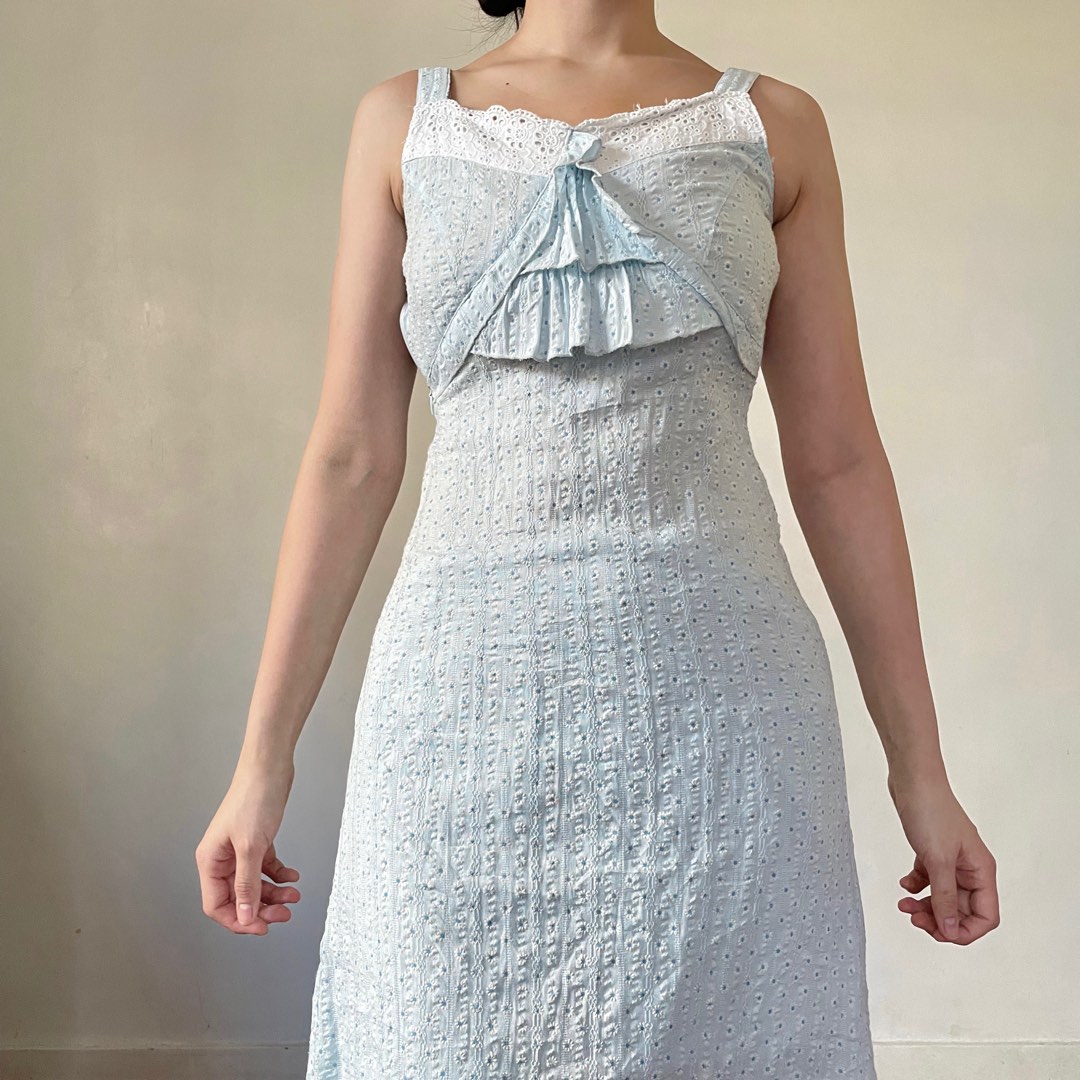 Pastel Blue Eyelet Dress, Women's Fashion, Dresses & Sets, Dresses on