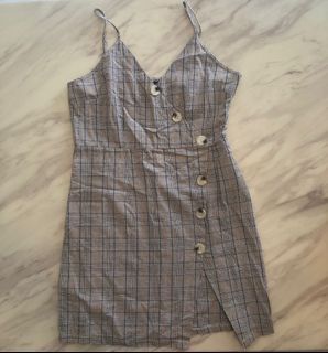Plaid dress with thigh slit