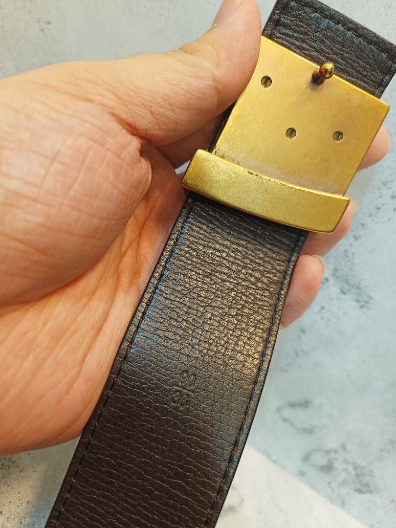 LOUIS VUITTON Brown Leather Belt MEN'S LV UTAH Initial Gold Buckle 40mm,  Luxury, Accessories on Carousell