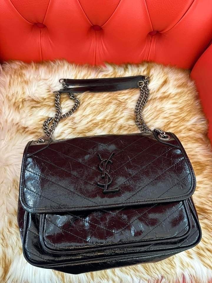 Niki medium crinkled glossed-leather shoulder bag