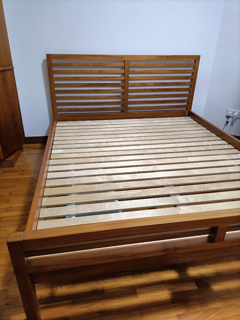 Scanteak Queen Size Bed Frame Teak Wood, Furniture & Home Living