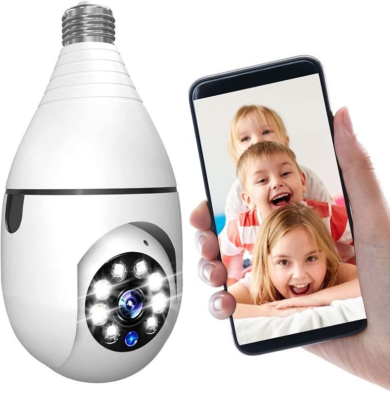 Wireless Light Bulb Security Camera 1080P,PTZ WiFi 360 Degree E27 Panoramic IP  Camera,Outdoor Indoor 360 PTZ Bulb Security Camera Night Vision,Motion  Detection,APP Access,Waterproof,Support 5G 