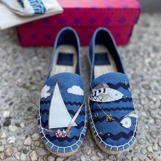 TORY BURCH DENIM LEATHER ESPADRILLES