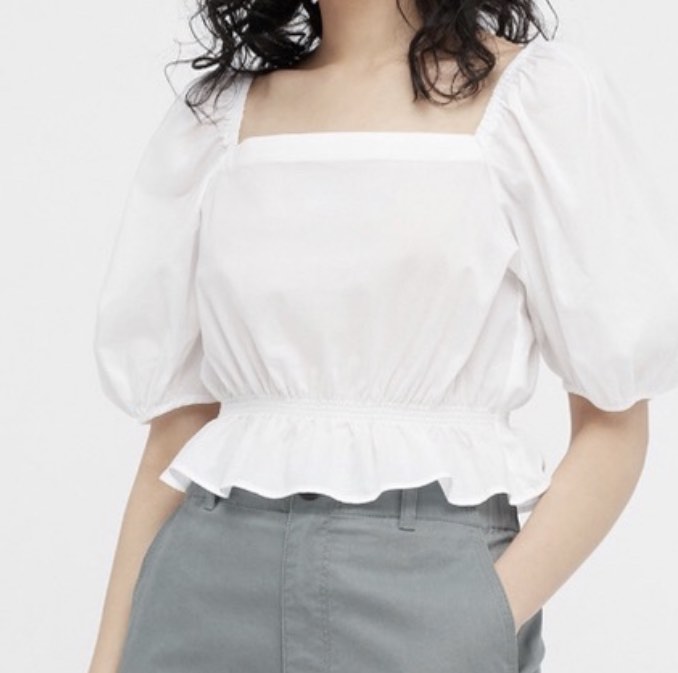 Uniqlo white puff sleeve top, Women's Fashion, Tops, Blouses on Carousell