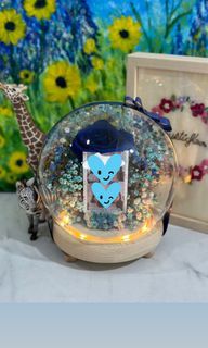 Valentine’s day Royal Blue Rose Baby Breath in LED globe