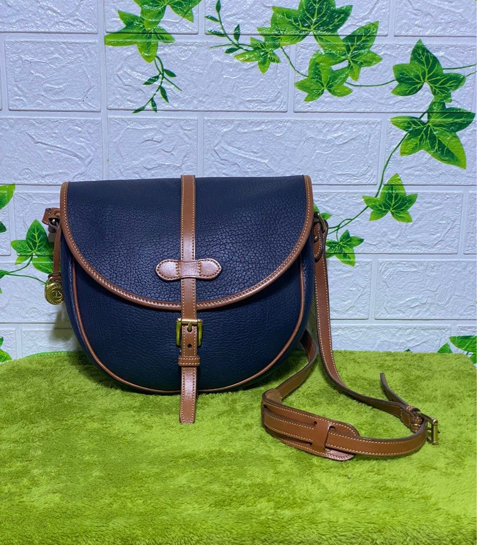 Vintage Dooney Burke Saddle Bag in Navy Body and Tan Trimmings