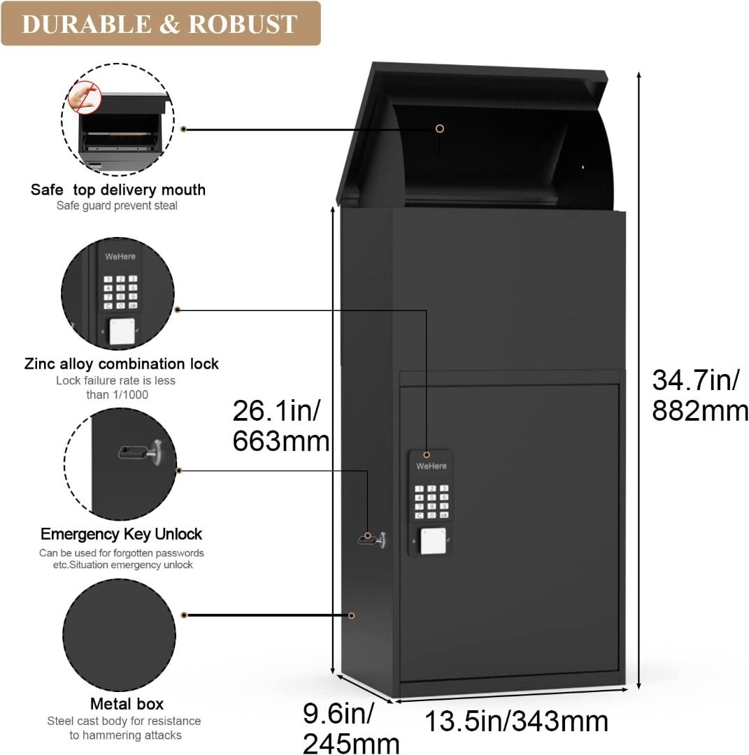 WeHere Package Delivery Box Upgrade, Smart Lock(OTP Token Technology