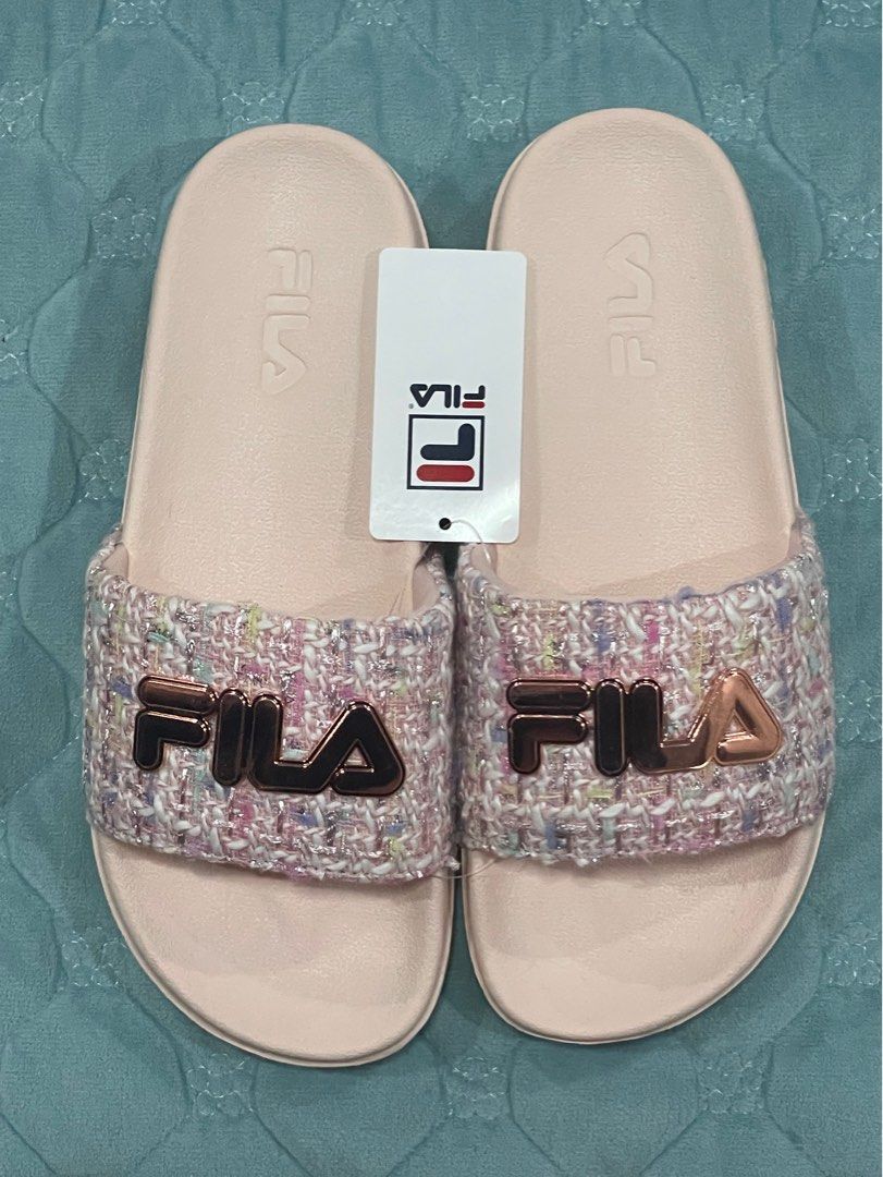 WTS AUTHENTIC FILA PINK TWEED SLIDES SLIDERS SHOES Women s