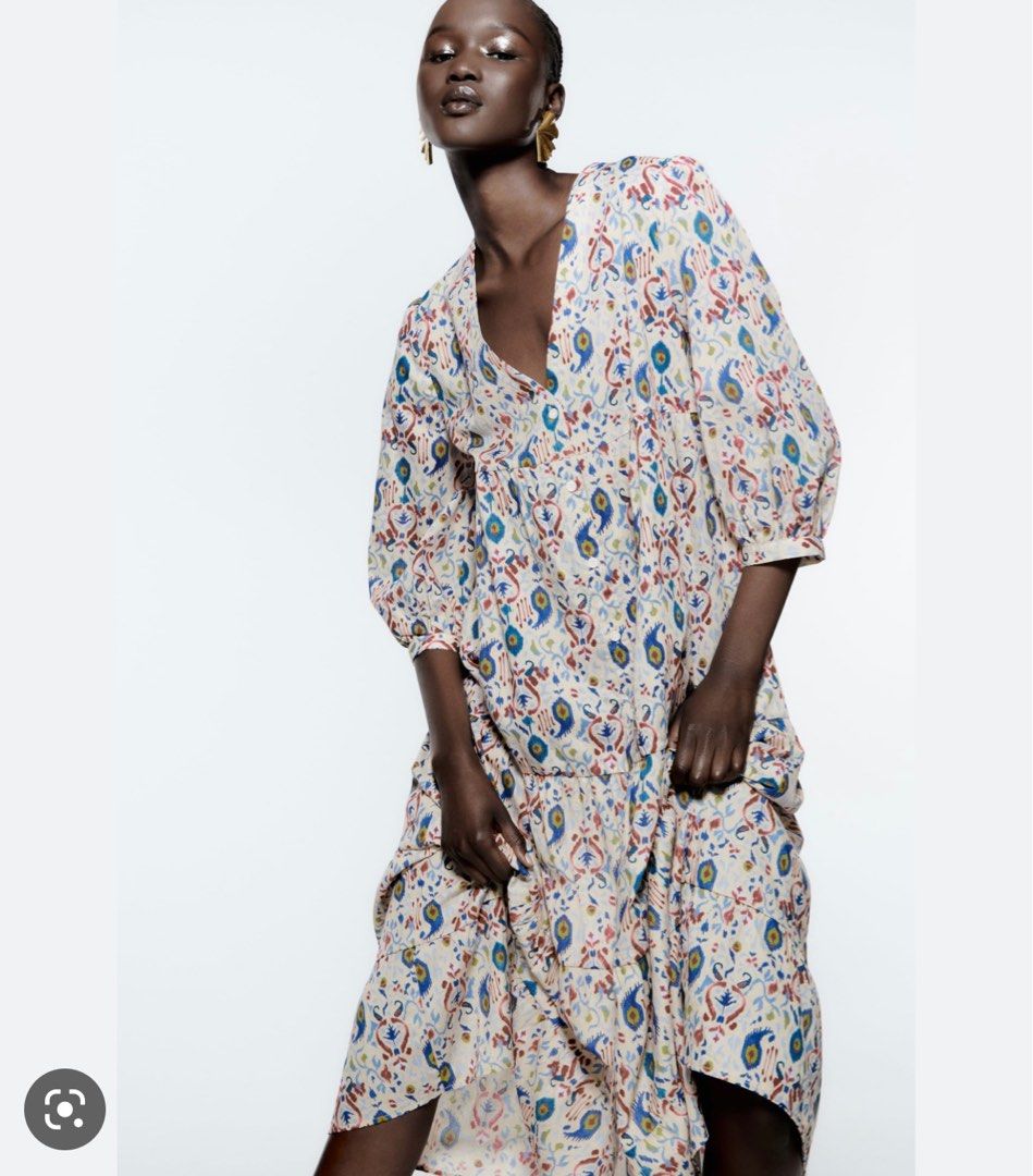 Flowy printed dress zara hot sale