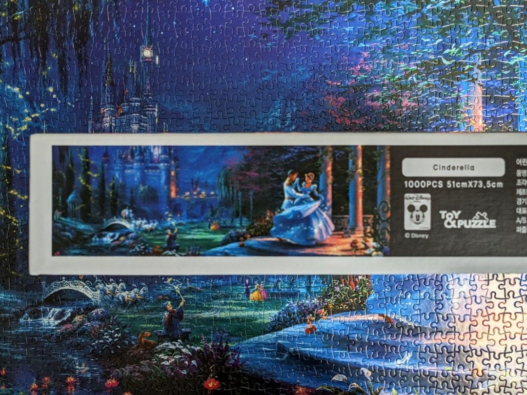 Toy & Puzzle 1000pcs Disney Cinderella (Category: Board Games & Puzzles) located in Pasig City. Submitted by nanaym (Listing ID 1214736207, Image 3). Description: 1000pcs Jigsaw Puzzle 51cm x 73.5cm Disney's Cinderella by Thomas Kinkade Purchased in January 2023 Formed only once RFS: Already completed and will no longer use.