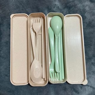 小麥環保餐具盒 湯匙 筷子 叉子 北歐綠 小麥原色