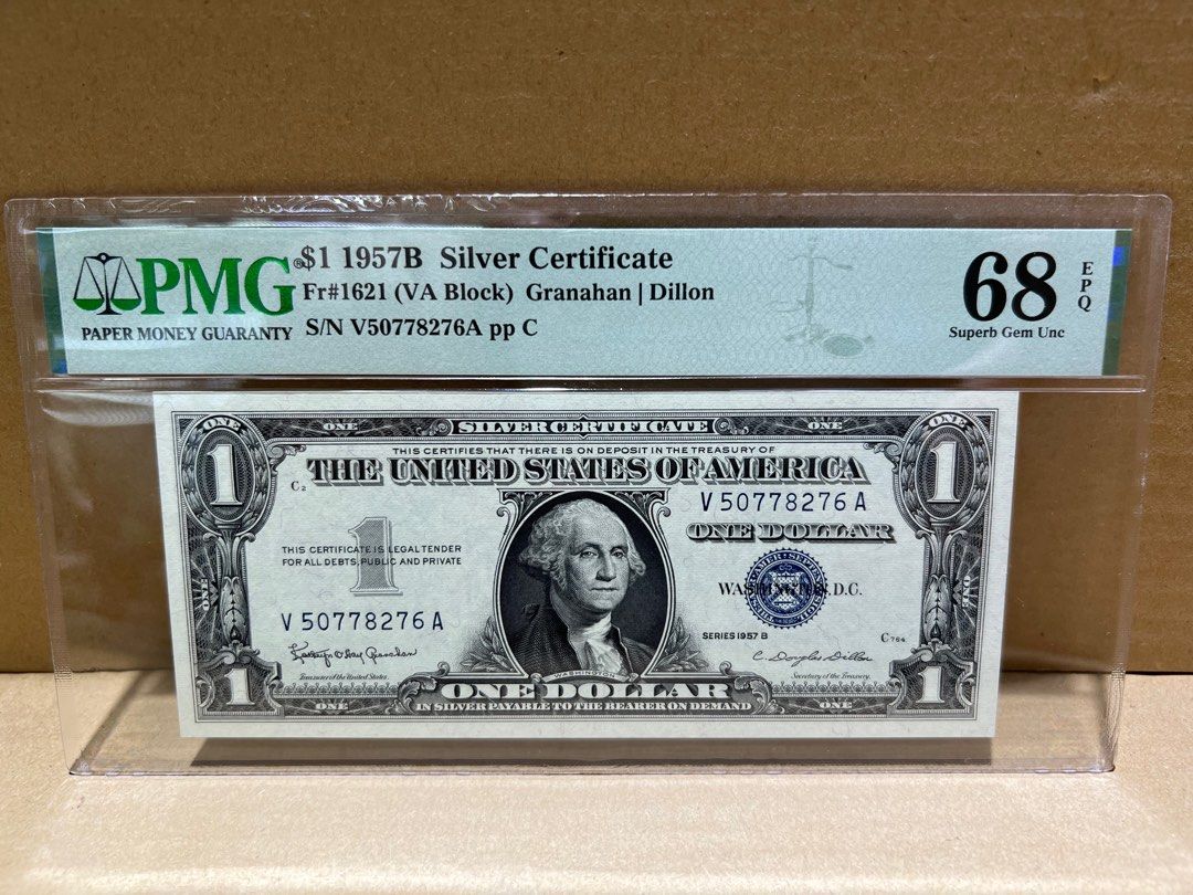 絕版藍印壹美元世界錢幣系列）美國聯邦儲備局銀行The United States of America 經典1957 年藍印美金壹圓超罕有V A  版50778276 接近70年歷史