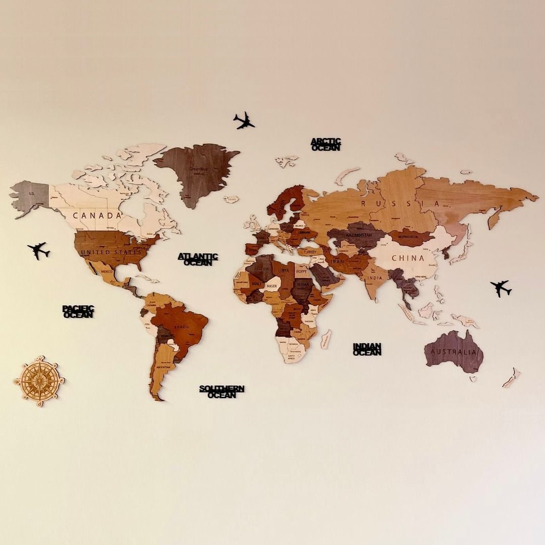 貼牆式木製世界地圖| Wooden World Map Wall Decoration, 傢俬＆家居, 家居裝飾, 牆上裝飾- Carousell