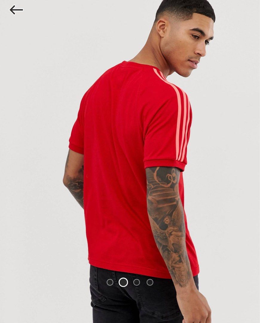 ADIDAS ORIGINALS 3 STRIPE T SHIRT IN RED Men s Fashion Tops