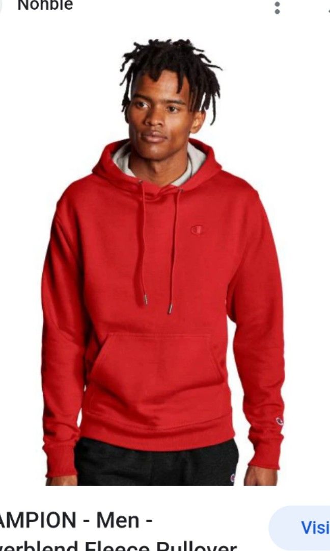 authentic champion red powerblend hoodie pullover sweater Men s