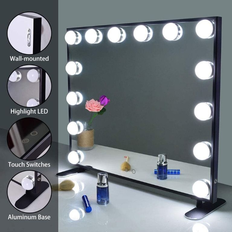 BEAUTME Vanity Mirror with Lights,Hollywood Lighted Makeup Mirror Wall  Mounted/Tabletop Dressing Led Lighted Mirror with Dimmer Illuminated  Cosmetic Beauty Mirror Led Bulbs, Furniture  Home Living, Home Decor,  Mirrors on Carousell