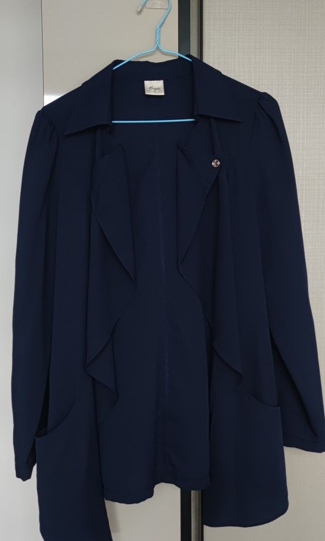 Navy chiffon waterfall jacket new arrivals