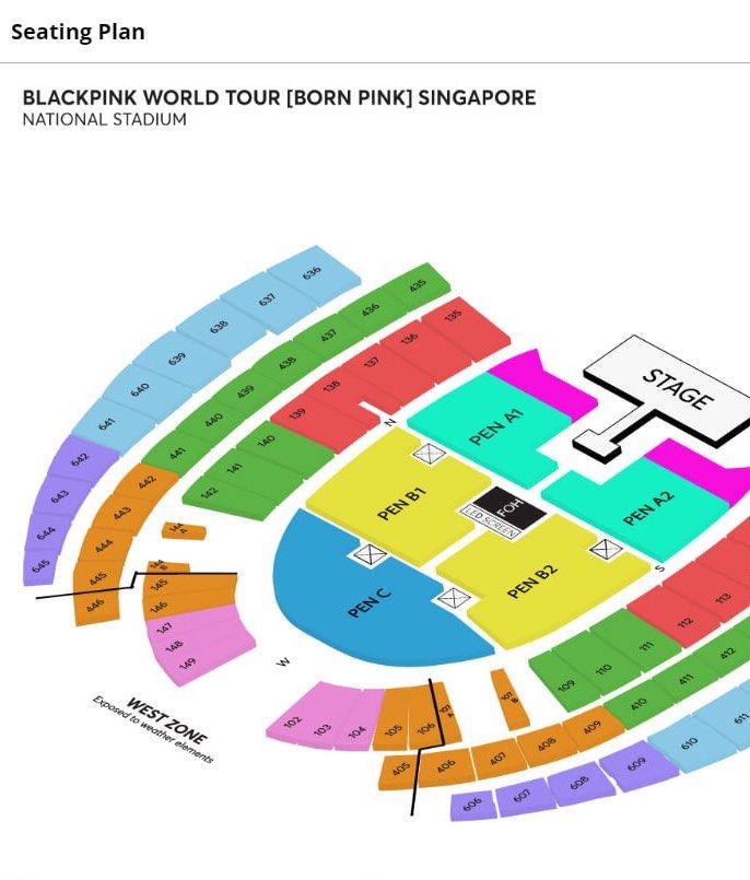 Blackpink World Tour Born Pink Ticket (Cat 2 Pen A2), Tickets