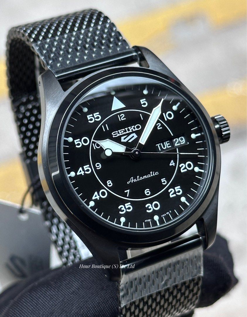 Brand New Seiko 5 PVD Black Case Bracelet Automatic Watch SRPH25K1