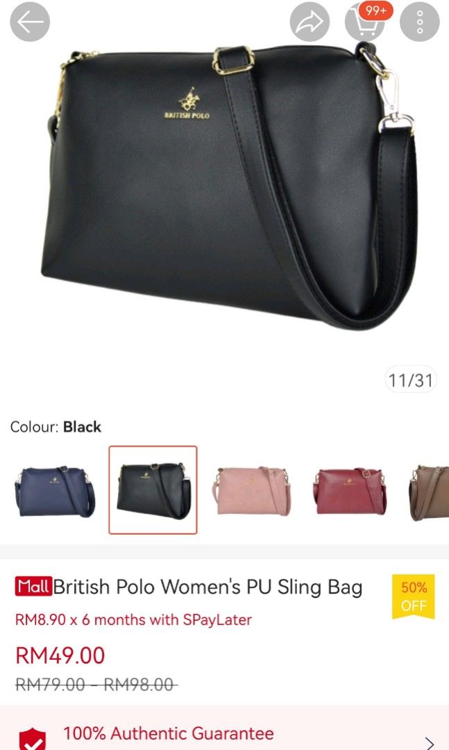 British Polo Women s PU Sling Bag Black Women s Fashion Bags Wallets Cross body Bags on Carousell