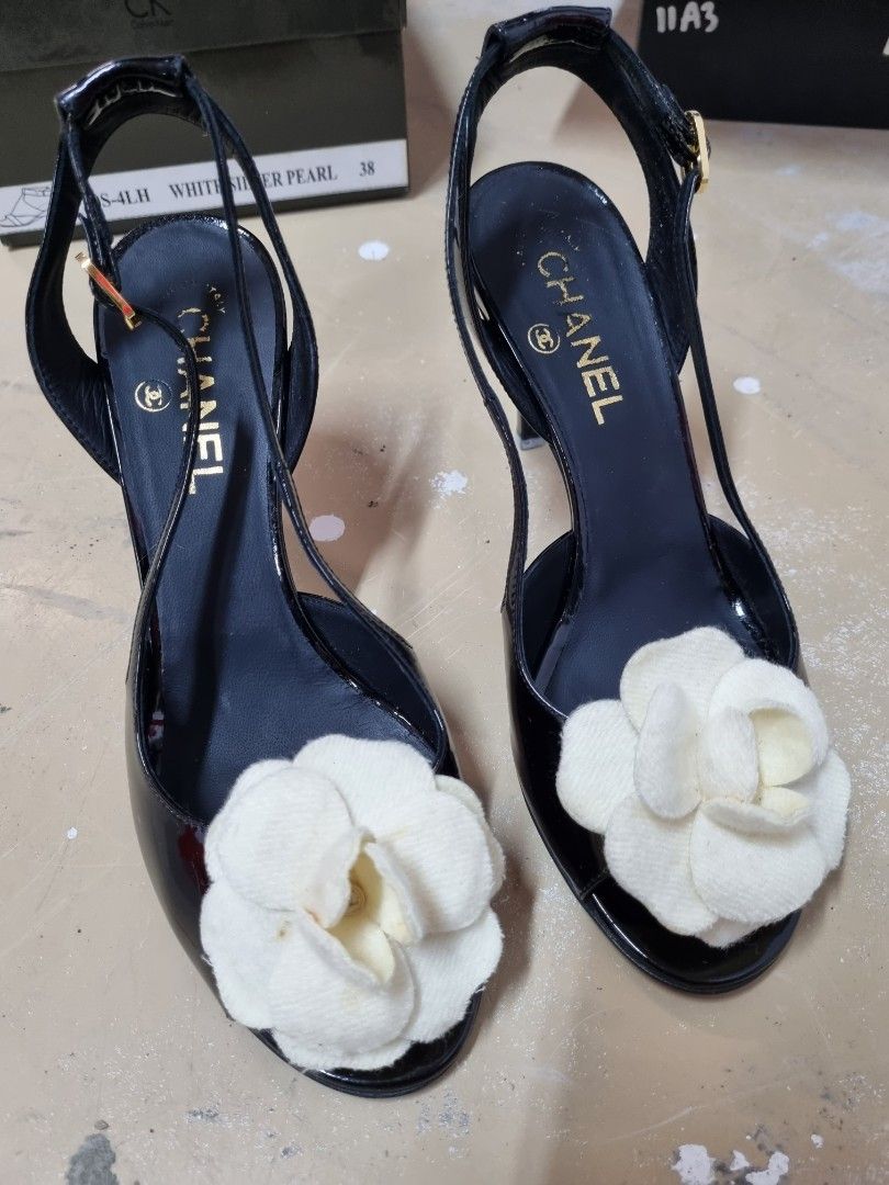 Slingback Chanel Camellia Sandals 2021 CHANEL Camellia Black Bow