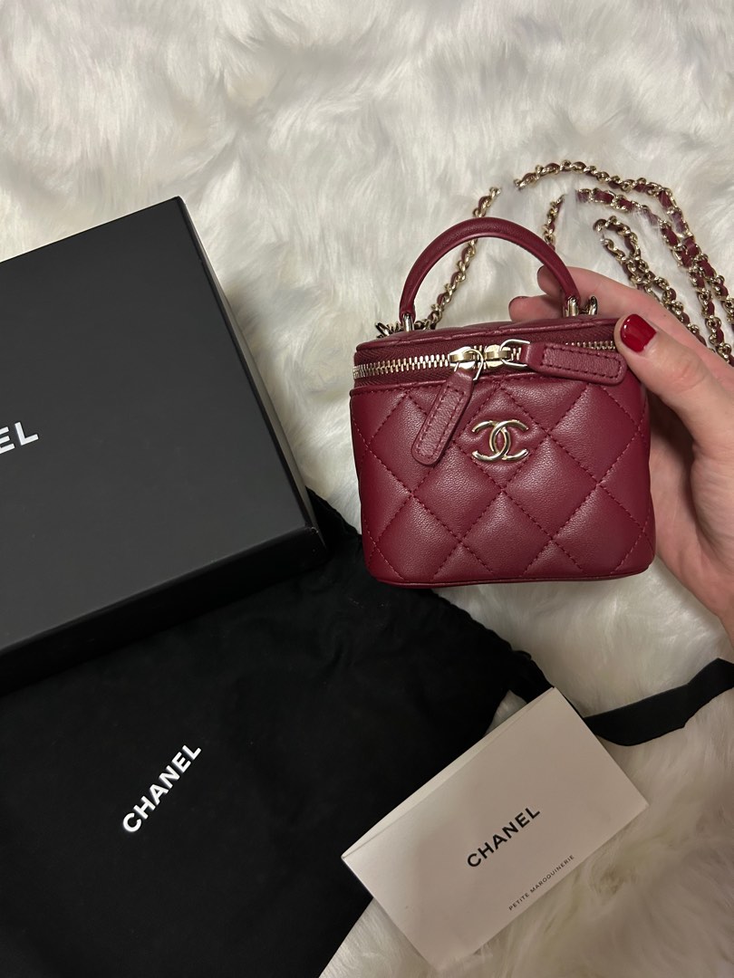 Chanel Case Crossbody 21a Red Mini Vanity with Chain Top Handle Burgundy  Lambskin Leather Shoulder Bag, Luxury, Bags & Wallets on Carousell