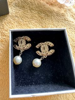 Chanel Drop CC Earrings 22K in Gold, Pearly White & Crystal BNIB