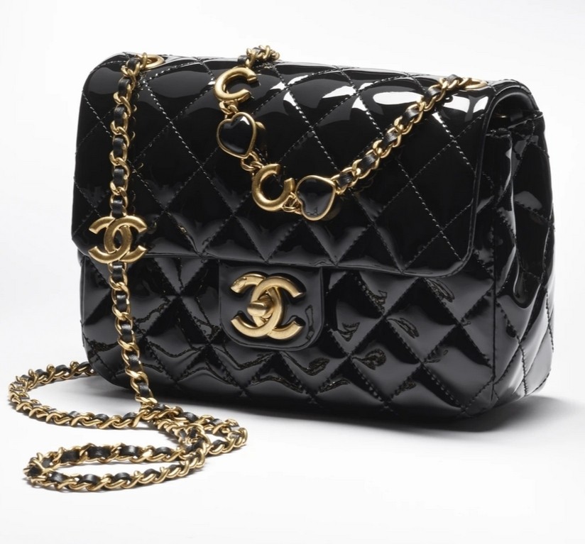Chanel AS3738 Mini Flap Bag Lambskin Enamel & Gold-Tone Metal Black