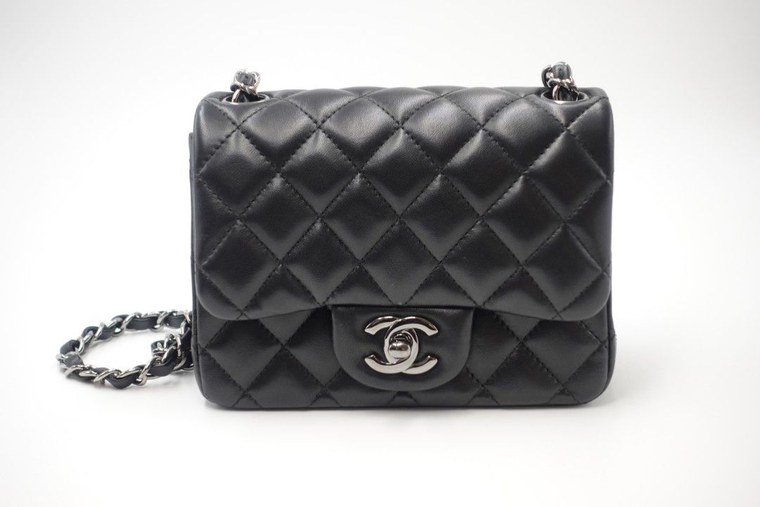 Chanel Mini Square Flap Bag Black Lambskin with Ruthenium Hardware, Luxury,  Bags & Wallets on Carousell