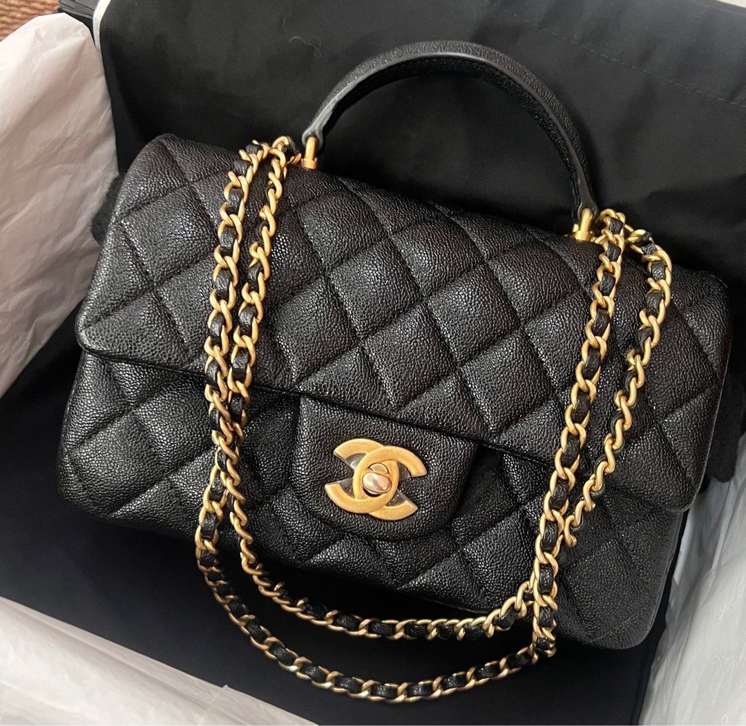 Chanel mini top handle black caviar ghw, Luxury, Bags & Wallets on