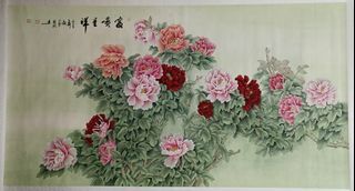 Chinese art painting and calligraphy 权威国礼画家郭铭璐.牡丹花系列工笔画精品--178cmx69cm 收藏 投资 保值 增值