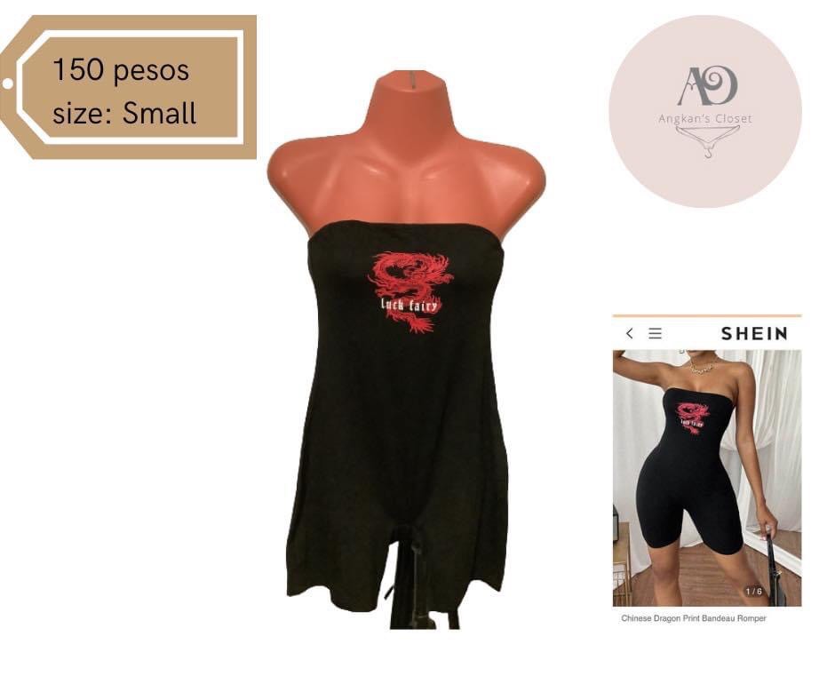 Chinese Dragon Print Bandeau Romper (SHEIN) on Carousell