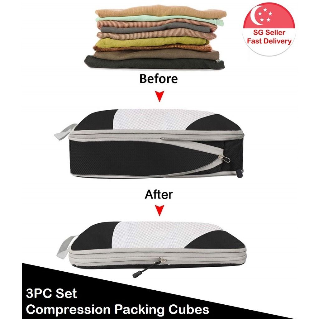 Compression Packing Cubes 3 PC Organiser Space Saving Bag Storage