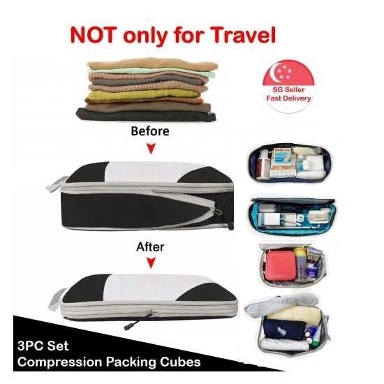 Compression Packing Cubes 3 PC Organiser Space Saving Bag Storage