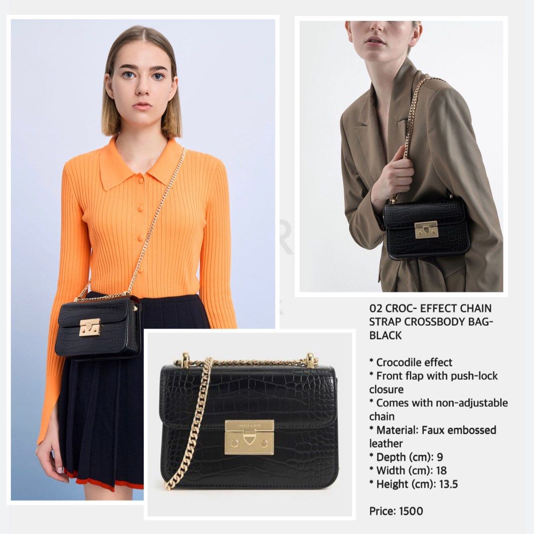 CROC EFFECT CHAIN STRAP CROSSBODY BAG BLACK, Luxury, Bags & Wallets