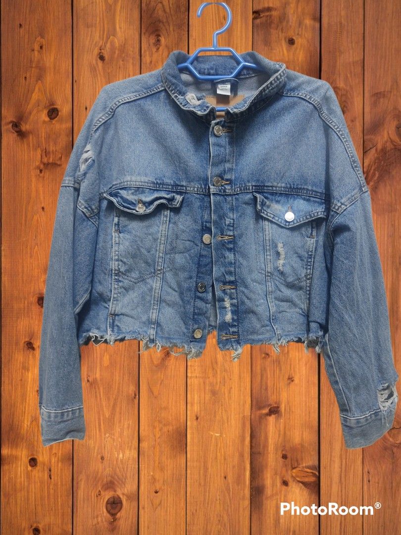 Jaket jeans crop sales top