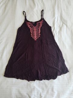 Dark Purple with Pink Embroidery Beach Dress