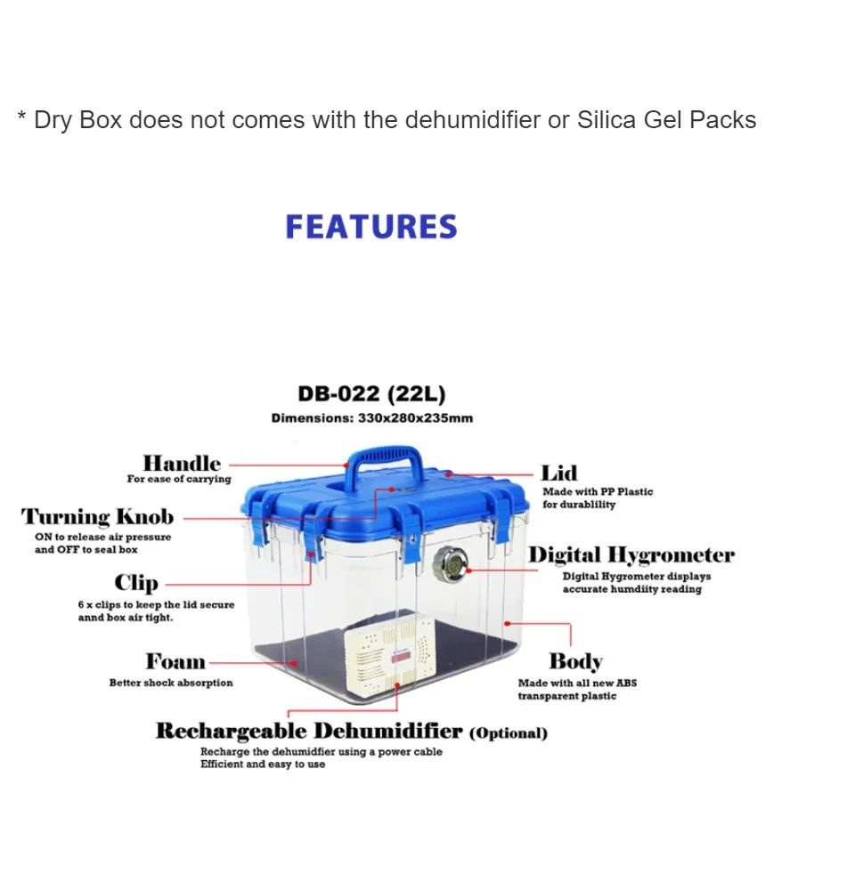 DigiCabi Dry Box DB022 (22L) with Digital Hygrometer, Photography