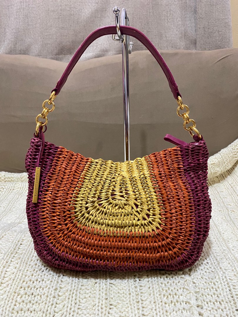 Sac à Main Vintage Elliott Lucca - Cuir Tressé Jaune, Style Porté épaule - Occasion En Bon état