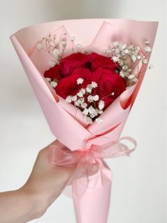 Fresh flower bouquet red roses baby breaths pick up delivery