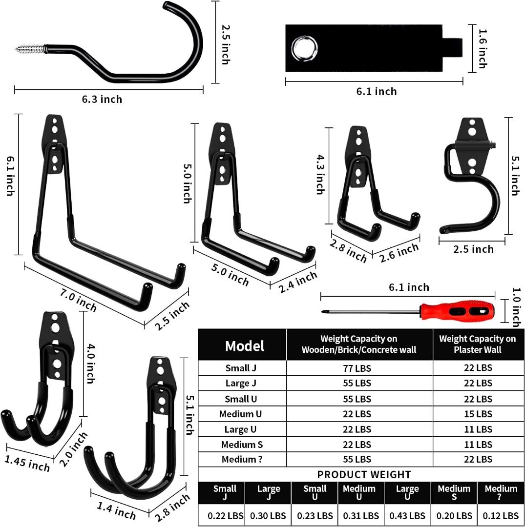 Garage Hooks 19 Pack Heavy Duty Garage Storage Hooks Steel Tool Hangers for Garage Wall Mount Utility Hooks and Hangers with Anti Slip Coating for