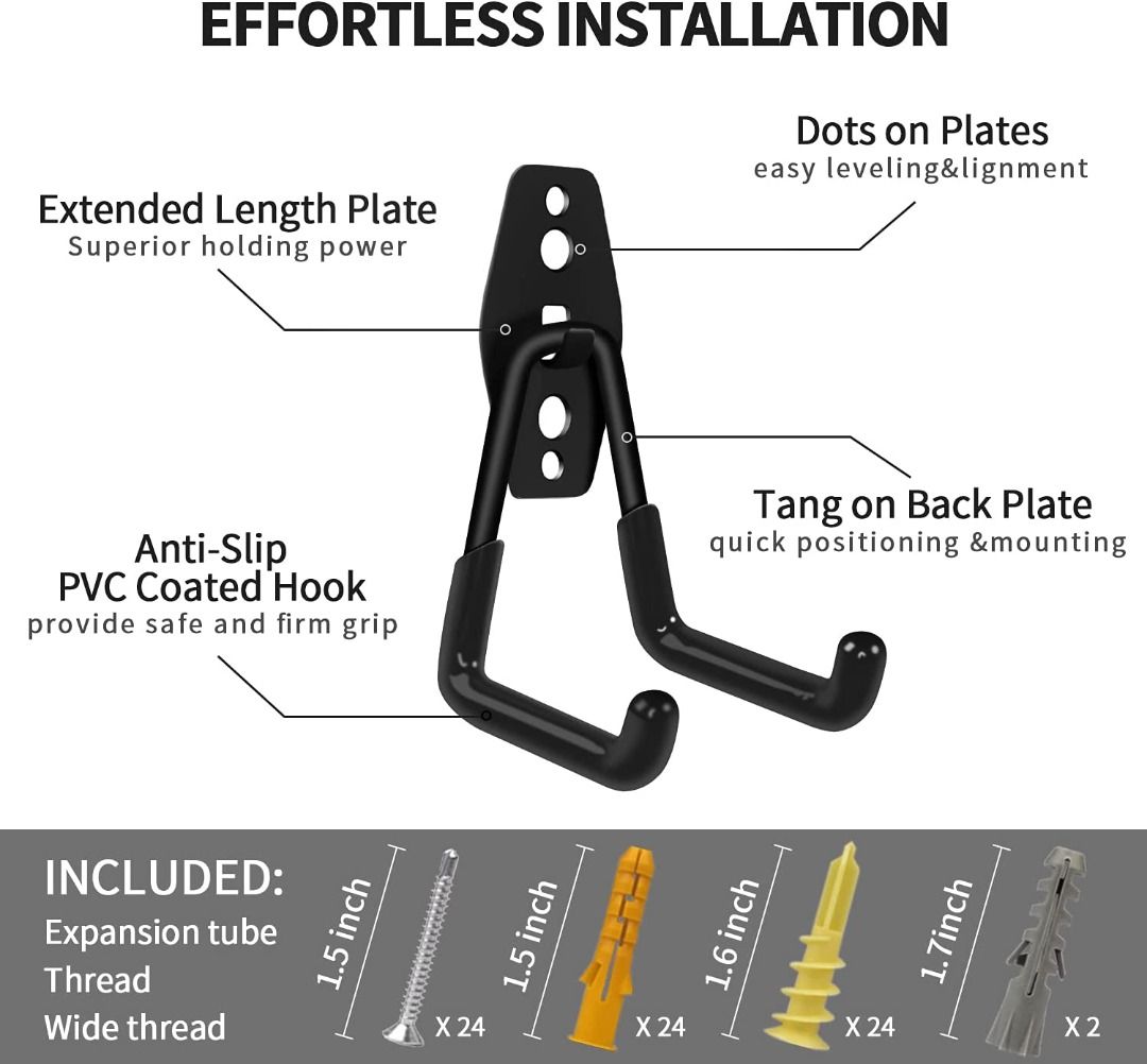 Garage Hooks 19 Pack Heavy Duty Garage Storage Hooks Steel Tool Hangers for Garage Wall Mount Utility Hooks and Hangers with Anti Slip Coating for Garden Tools Organizer Ladders Bikes Bulky Items Mobi...