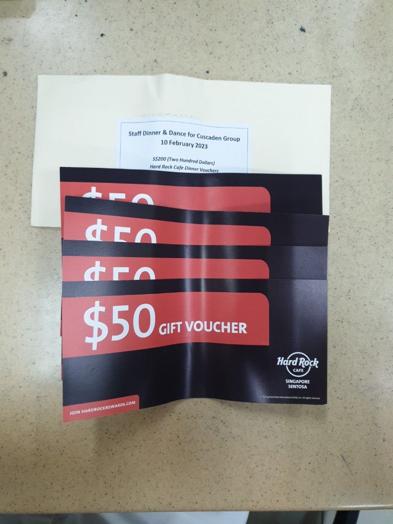 Hard rock Cafe voucher 200sgd, Tickets &amp; Vouchers, Vouchers on Carousell