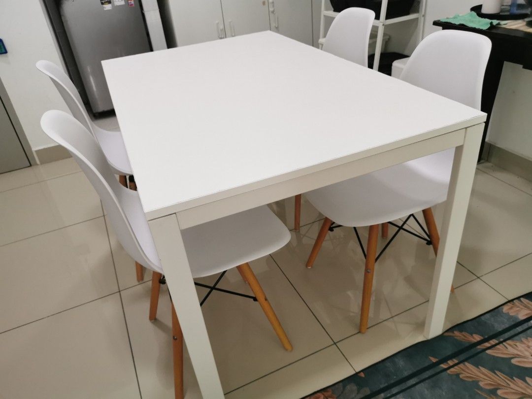 Ikea table + chairs (white), Furniture & Home Living, Furniture, Tables & Sets on Carousell