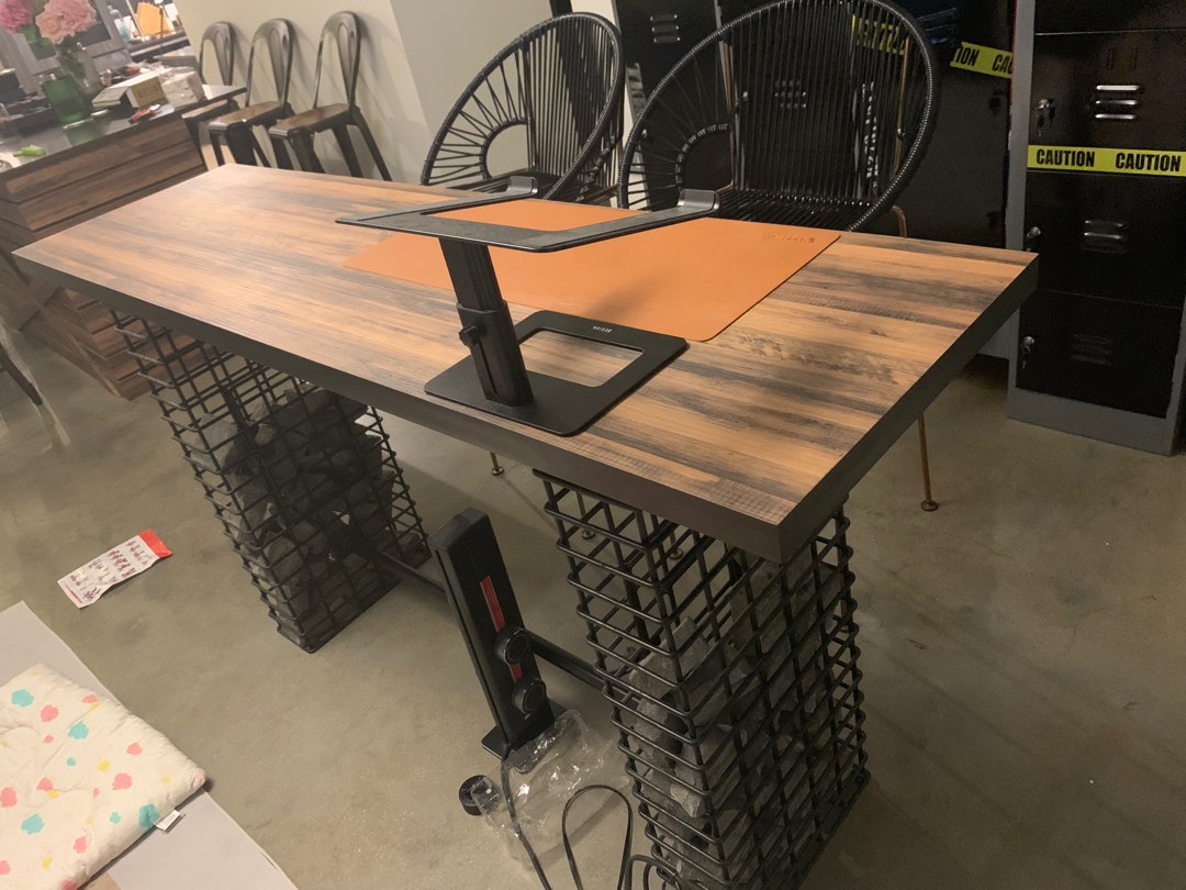Industrial Style High Desk / Table / Workstation with Vintage Chairs