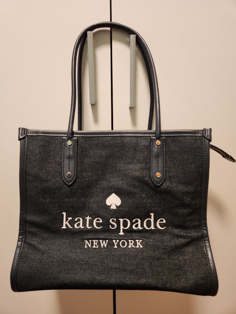 Kate Spade Ella Large Blue Multi Denim Fabric White Logo Shoulder Tote  Handbag - ShopperBoard