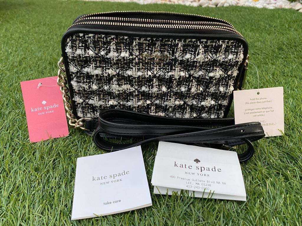 Kate Spade Natalia Tweed Double Zip Crossbody, Luxury, Bags & Wallets on  Carousell