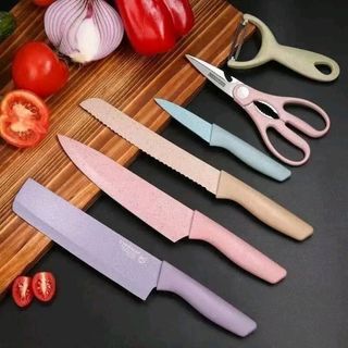 ￼Kitchen Knife Set 6 PCS Pastel Colors Stainless Steel Chef Knife Bread Knife Cleaver Scissors
RS 130